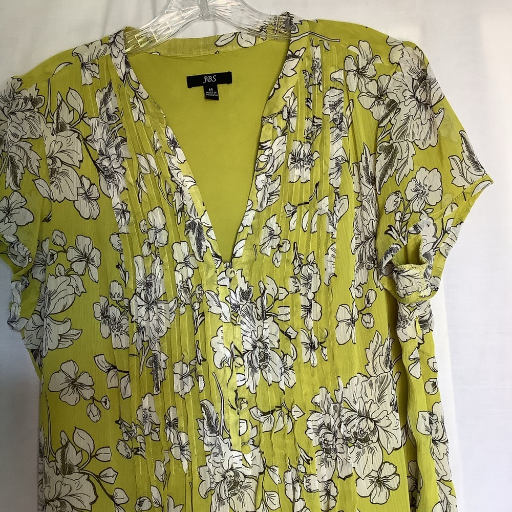 JBS Yellow Green Pintuck Short Sleeve Dress Sz 14 - Picture 4 of 10